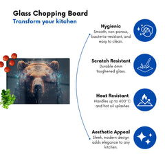 Brown Bear Face Splashart Glass Chopping Board