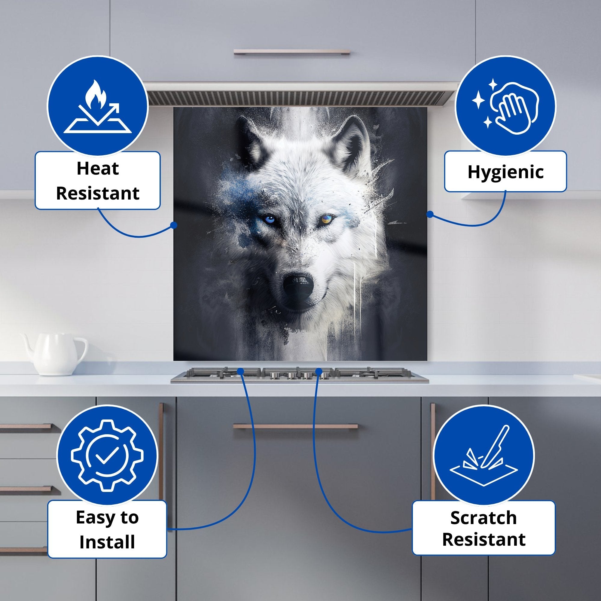 White Wolf Face Splashart Dark Backgrouns Kitchen Splashback