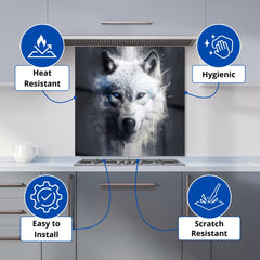 White Wolf Face Splashart Dark Backgrouns Kitchen Splashback