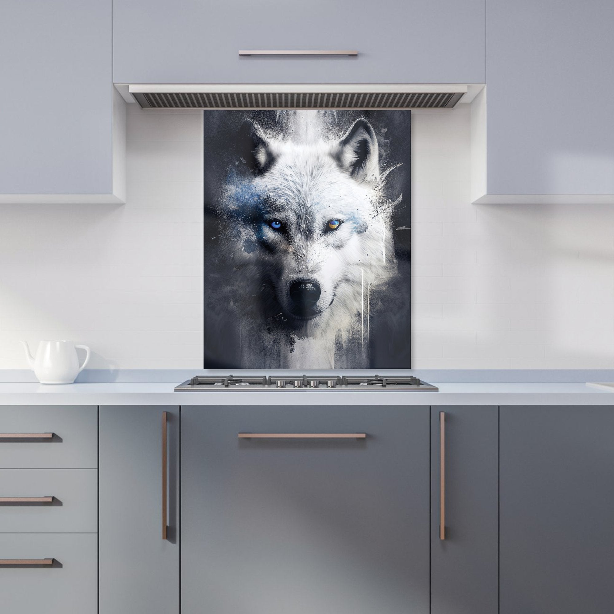 White Wolf Face Splashart Dark Backgrouns Kitchen Splashback