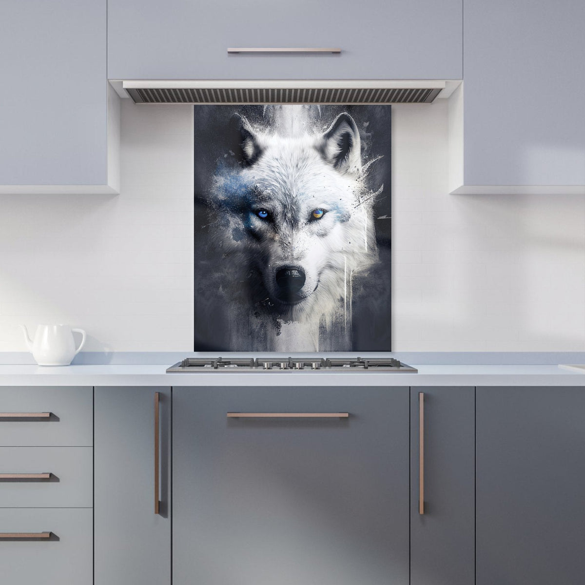 White Wolf Face Splashart Dark Backgrouns Kitchen Splashback