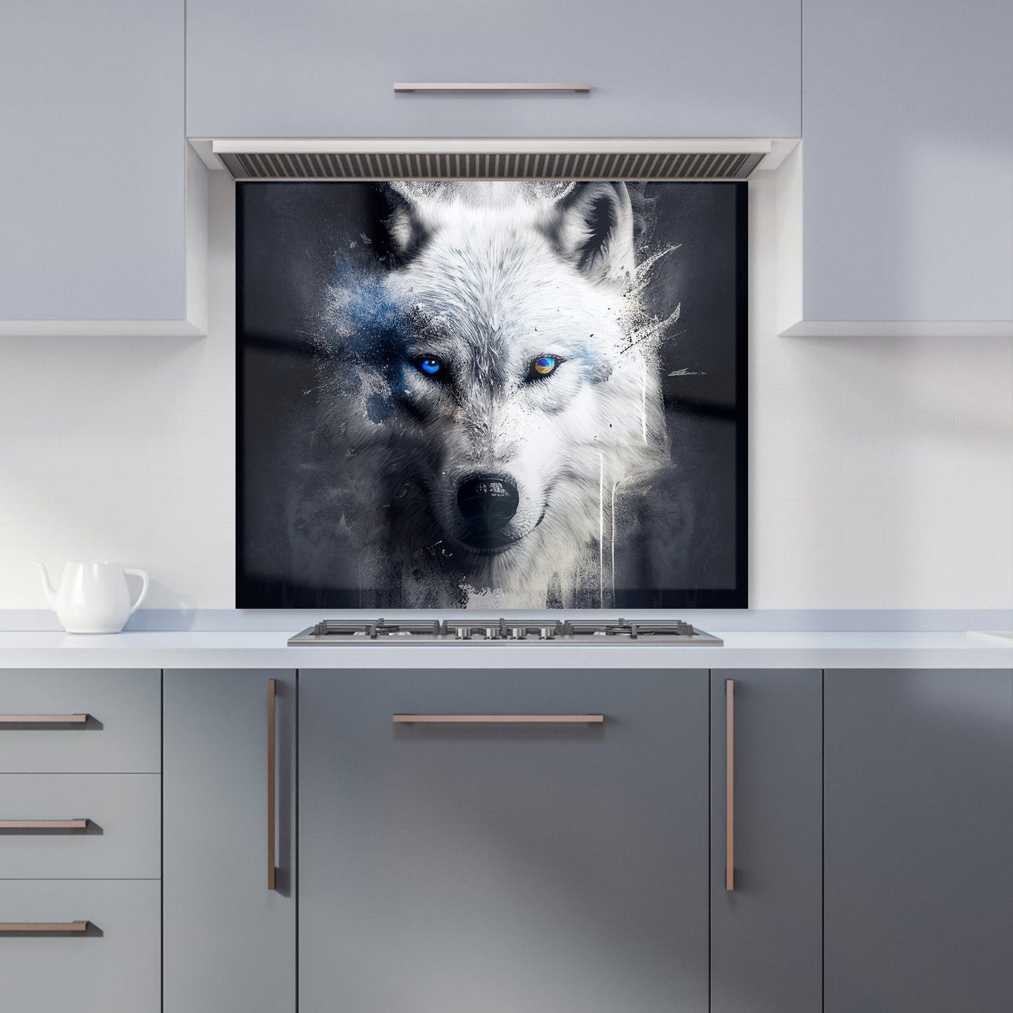 White Wolf Face Splashart Dark Backgrouns Kitchen Splashback