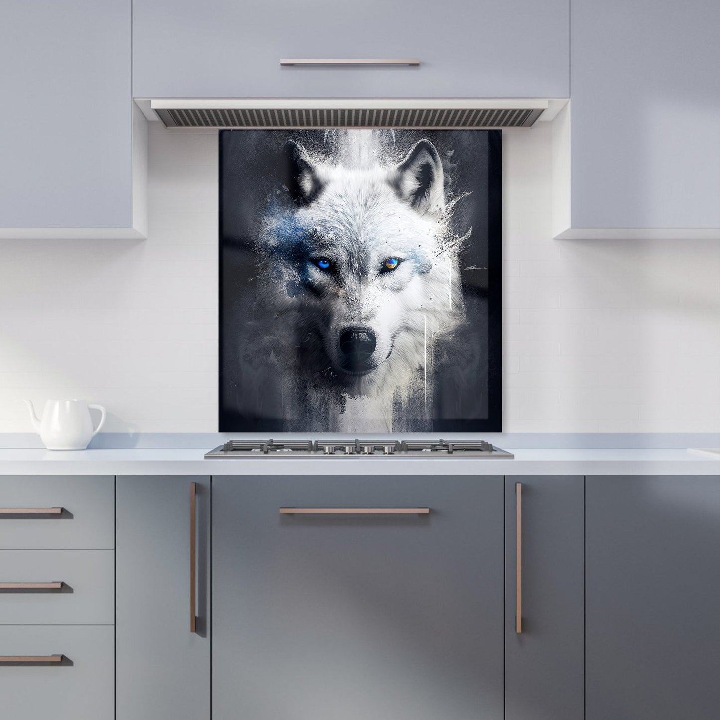 White Wolf Face Splashart Dark Backgrouns Kitchen Splashback