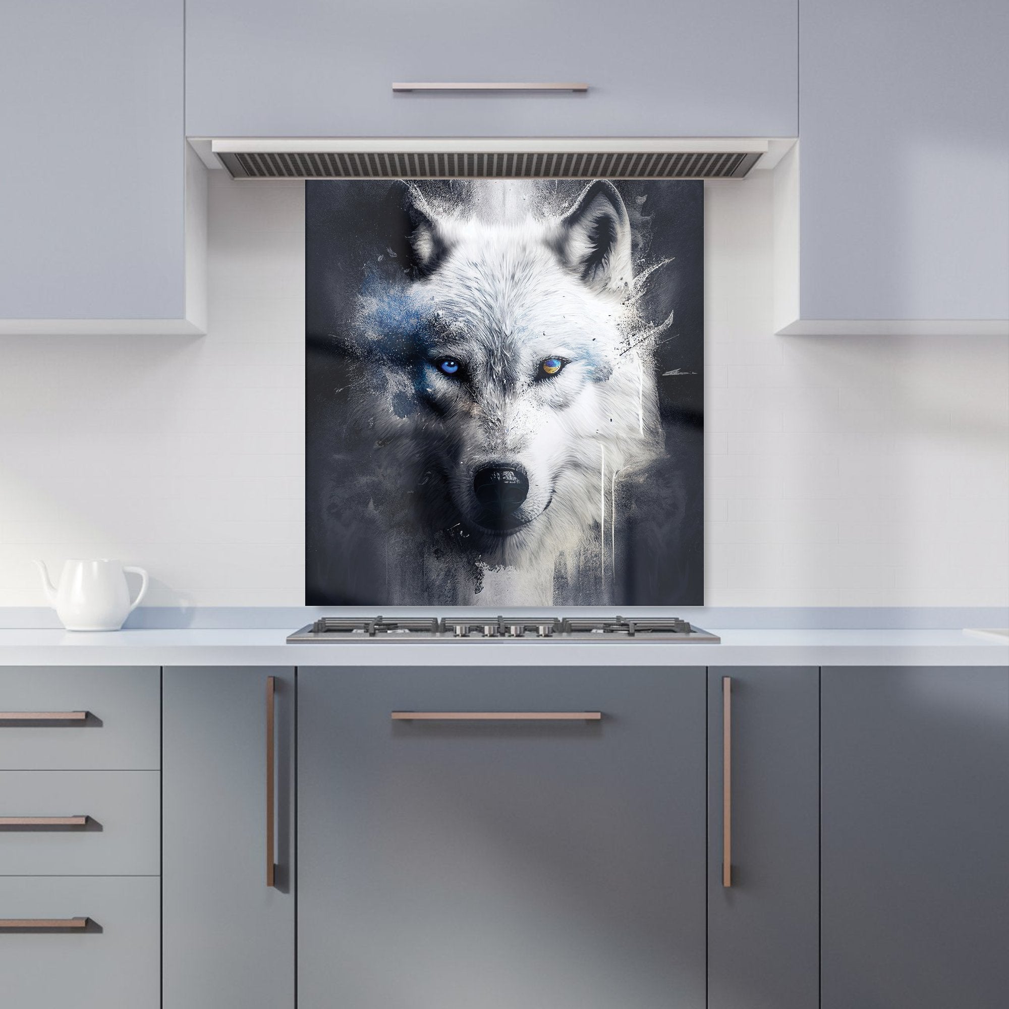 White Wolf Face Splashart Dark Backgrouns Kitchen Splashback