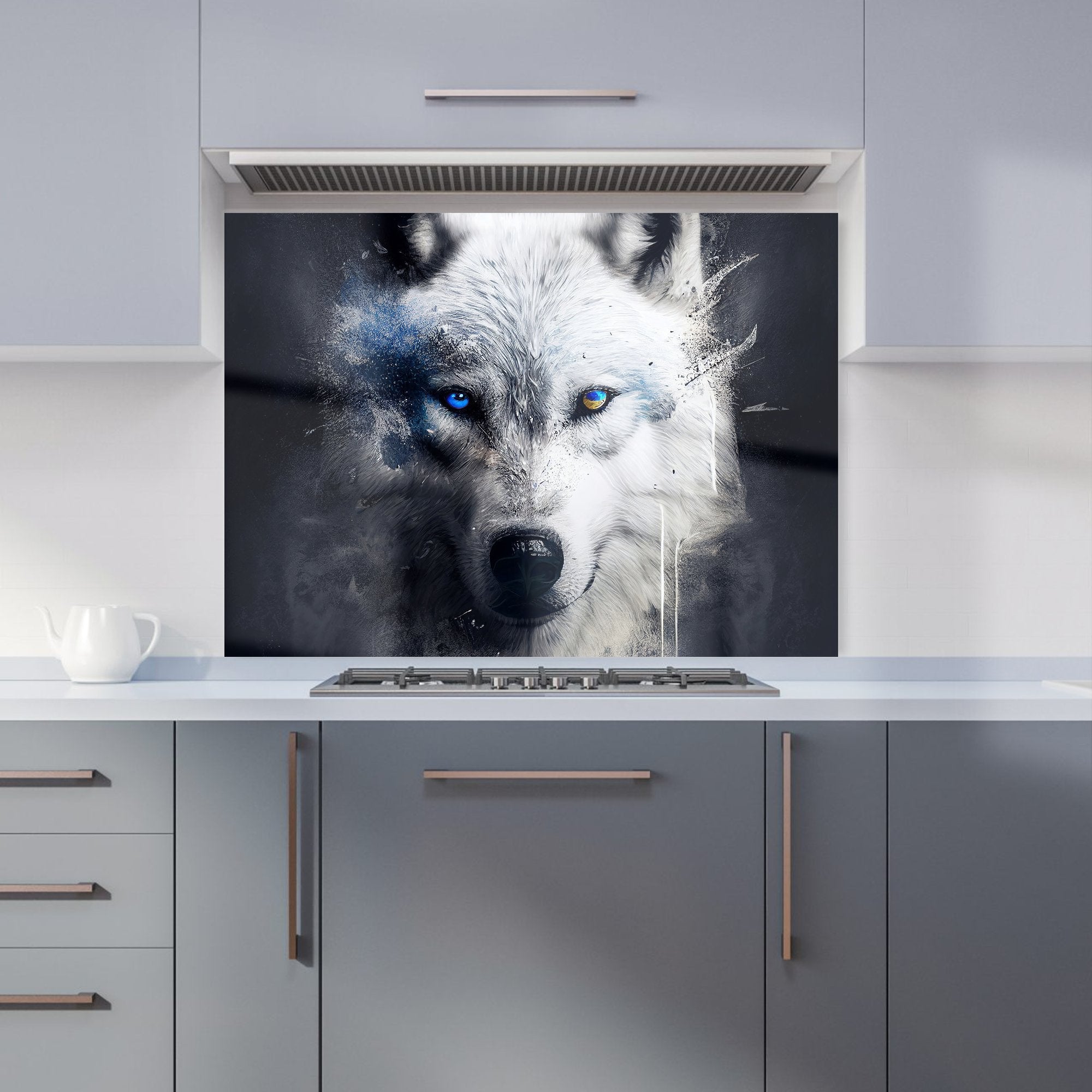 White Wolf Face Splashart Dark Backgrouns Kitchen Splashback