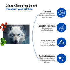 White Wolf Face Splashart Glass Chopping Board