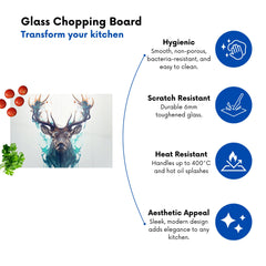 Stag Face Splashart Glass Chopping Board
