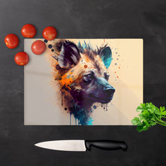 Hyena Face Splashart Light Background Glass Chopping Board
