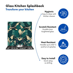 Green Beige Tropical Leaves Kitchen Splashback