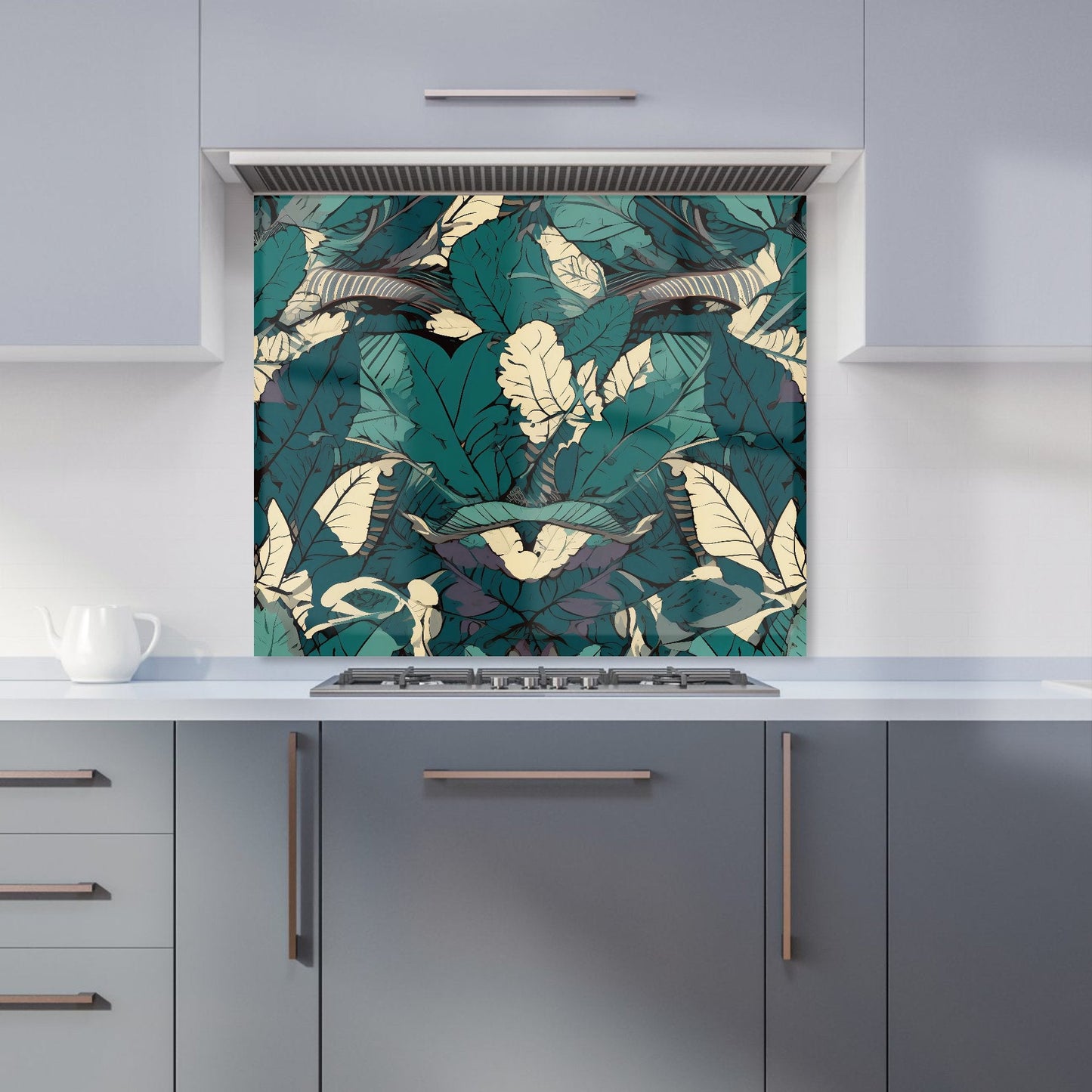 Green Beige Tropical Leaves Kitchen Splashback