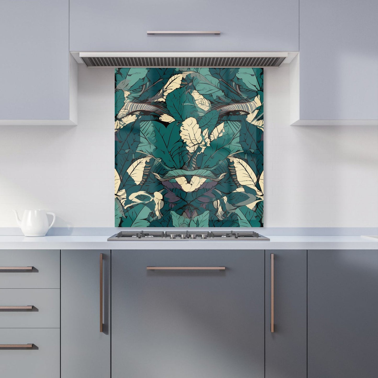 Green Beige Tropical Leaves Kitchen Splashback