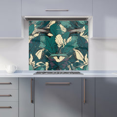 Green Beige Tropical Leaves Kitchen Splashback