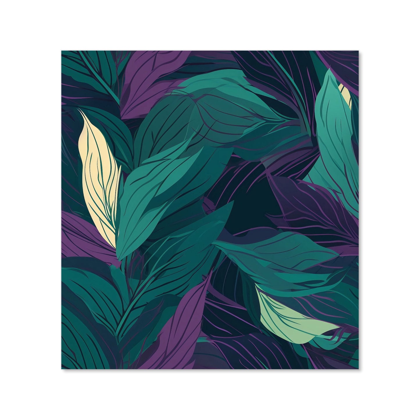 Green Purple Tropical Leaves Kitchen Splashback