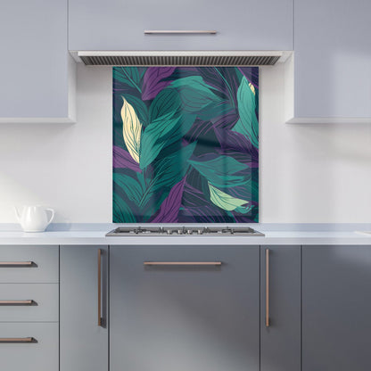 Green Purple Tropical Leaves Kitchen Splashback