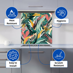 Coloured Tropical Leaves Kitchen Splashback