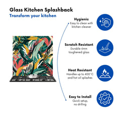 Coloured Tropical Leaves Kitchen Splashback