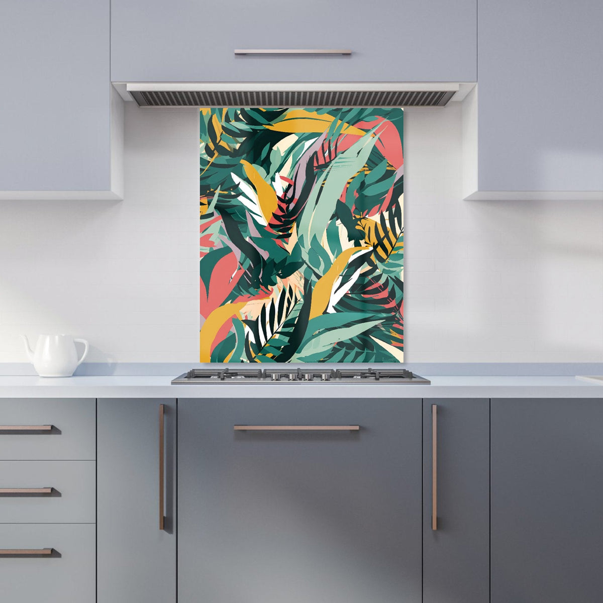 Coloured Tropical Leaves Kitchen Splashback