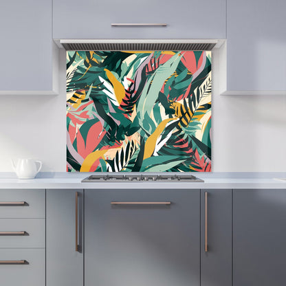 Coloured Tropical Leaves Kitchen Splashback