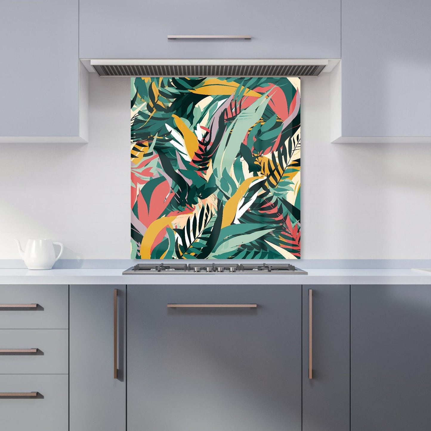 Coloured Tropical Leaves Kitchen Splashback