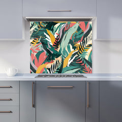 Coloured Tropical Leaves Kitchen Splashback