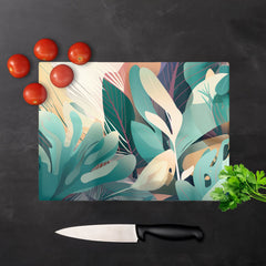 Abstract Tropical Leaves Glass Chopping Board