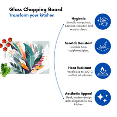 Coloured Abstrace Feather Leaves Glass Chopping Board
