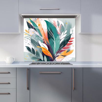 Coloured Abstrace Feather Leaves Kitchen Splashback