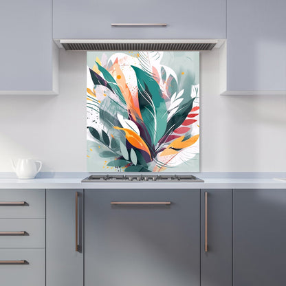 Coloured Abstrace Feather Leaves Kitchen Splashback