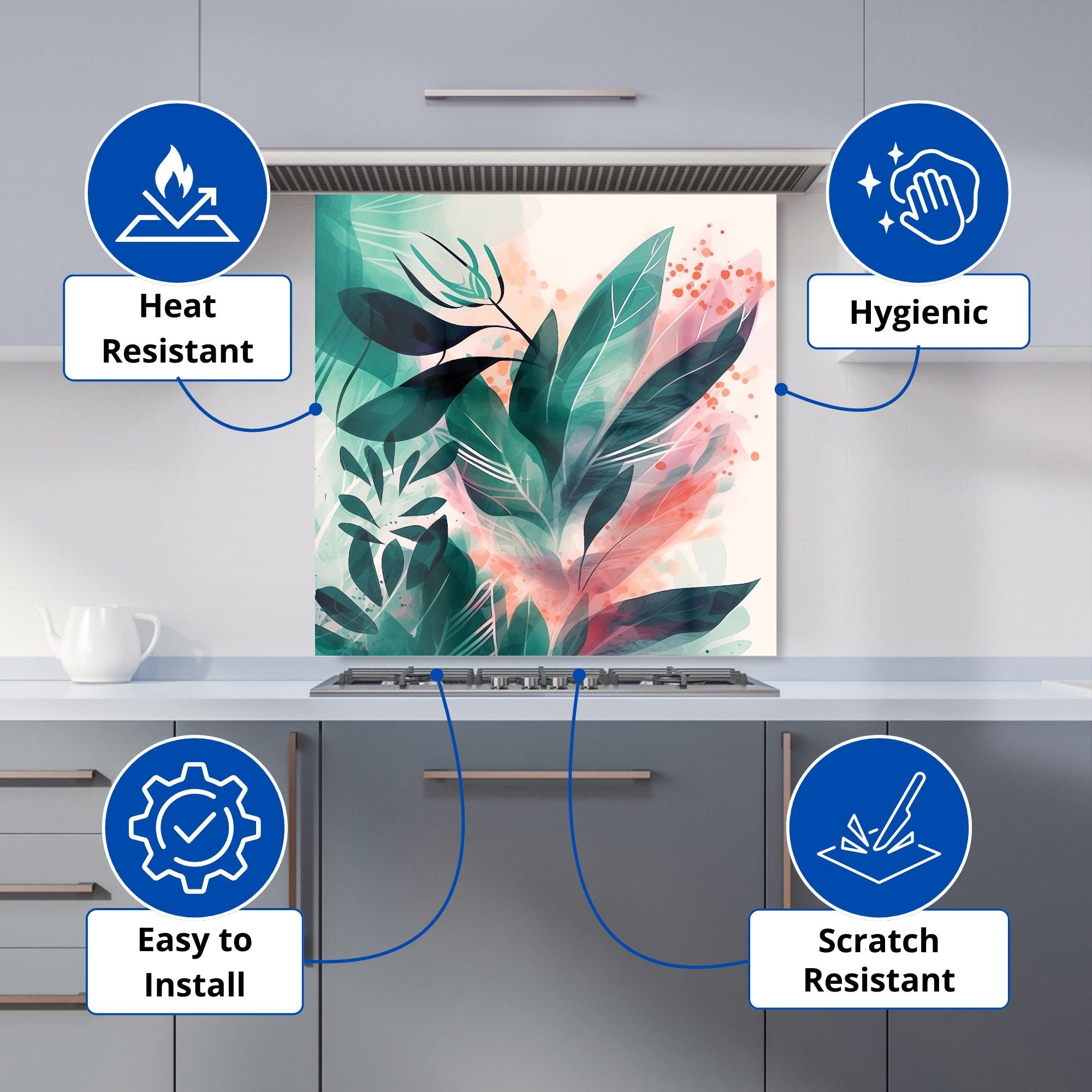 Green Feather leaves Tropical Kitchen Splashback