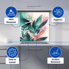 Green Feather leaves Tropical Kitchen Splashback