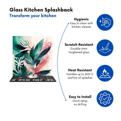 Green Feather leaves Tropical Kitchen Splashback