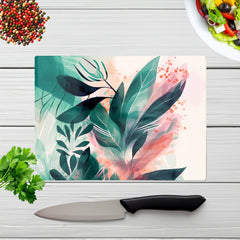 Green Feather Leaves Tropical Glass Chopping Board