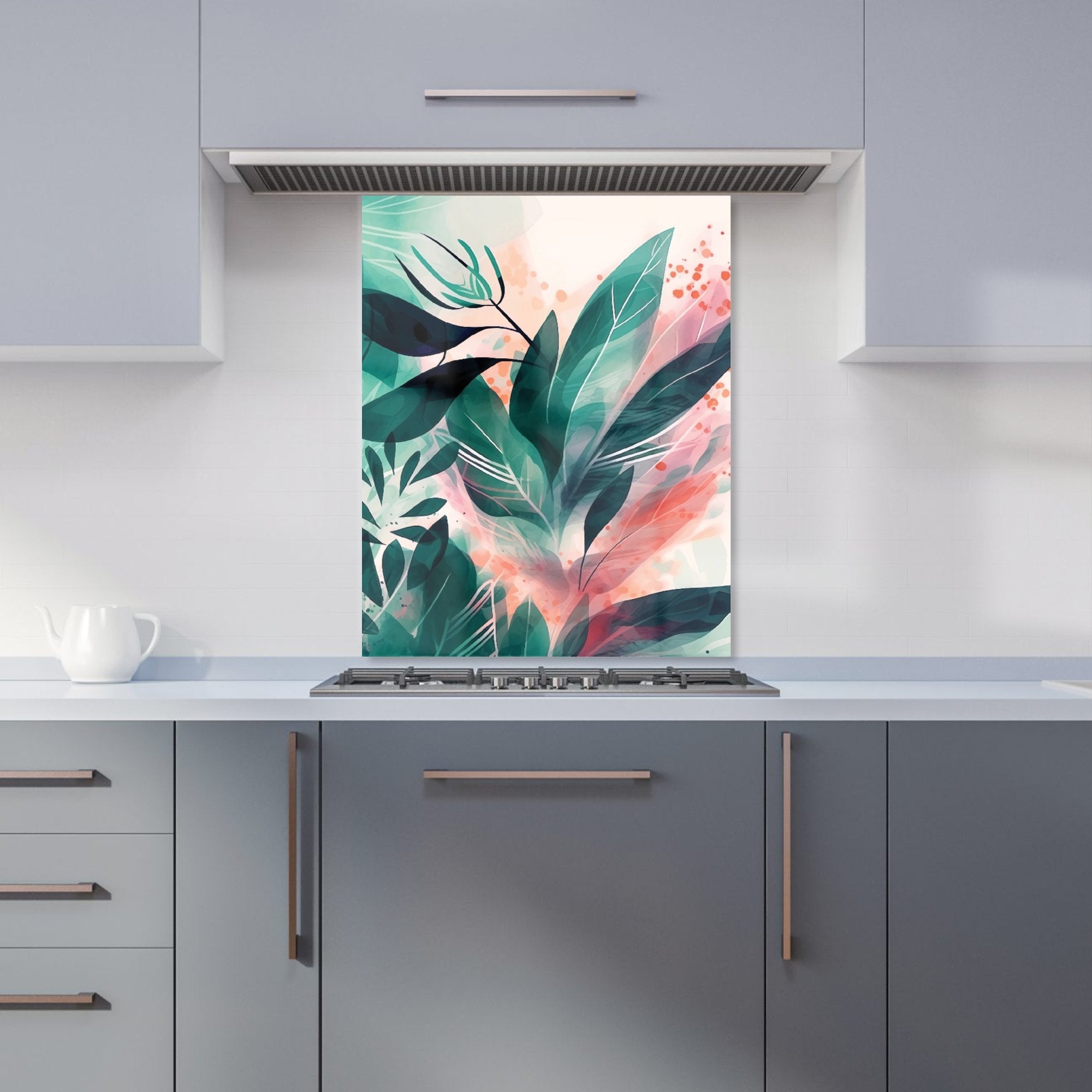 Green Feather leaves Tropical Kitchen Splashback