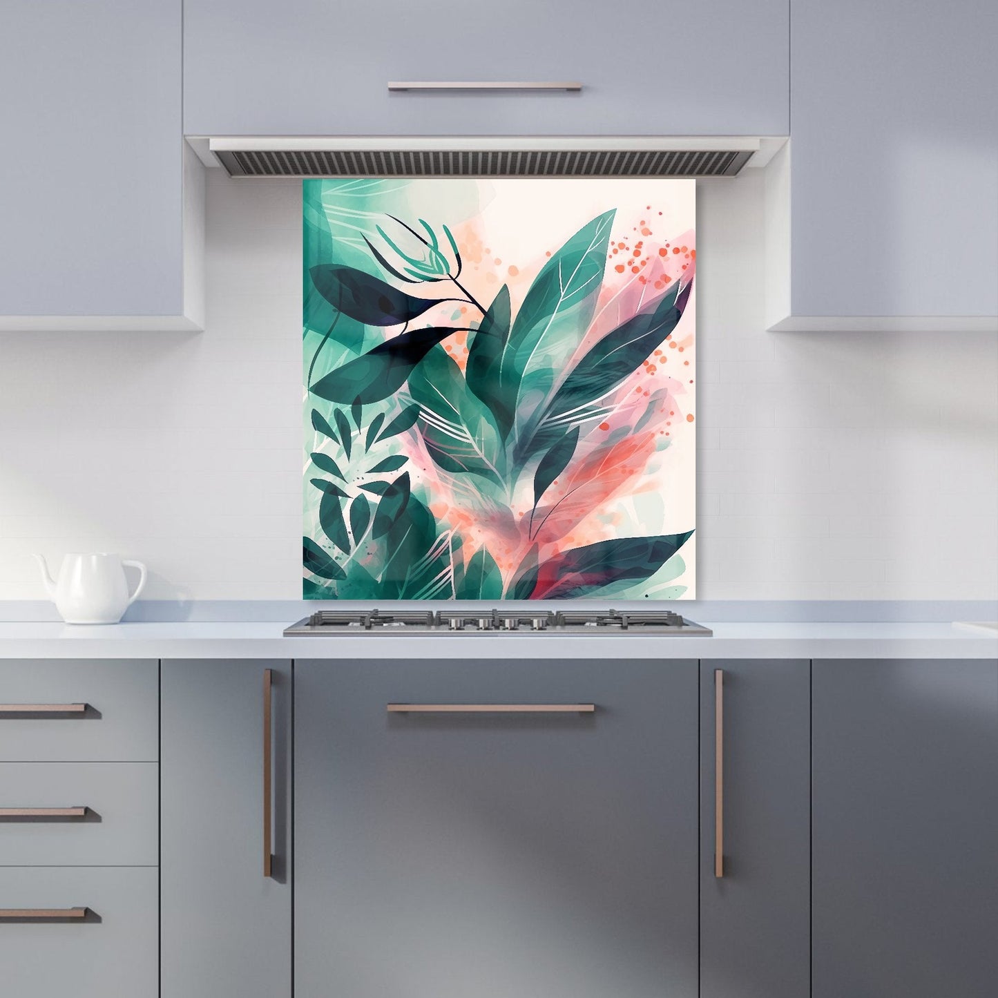 Green Feather leaves Tropical Kitchen Splashback