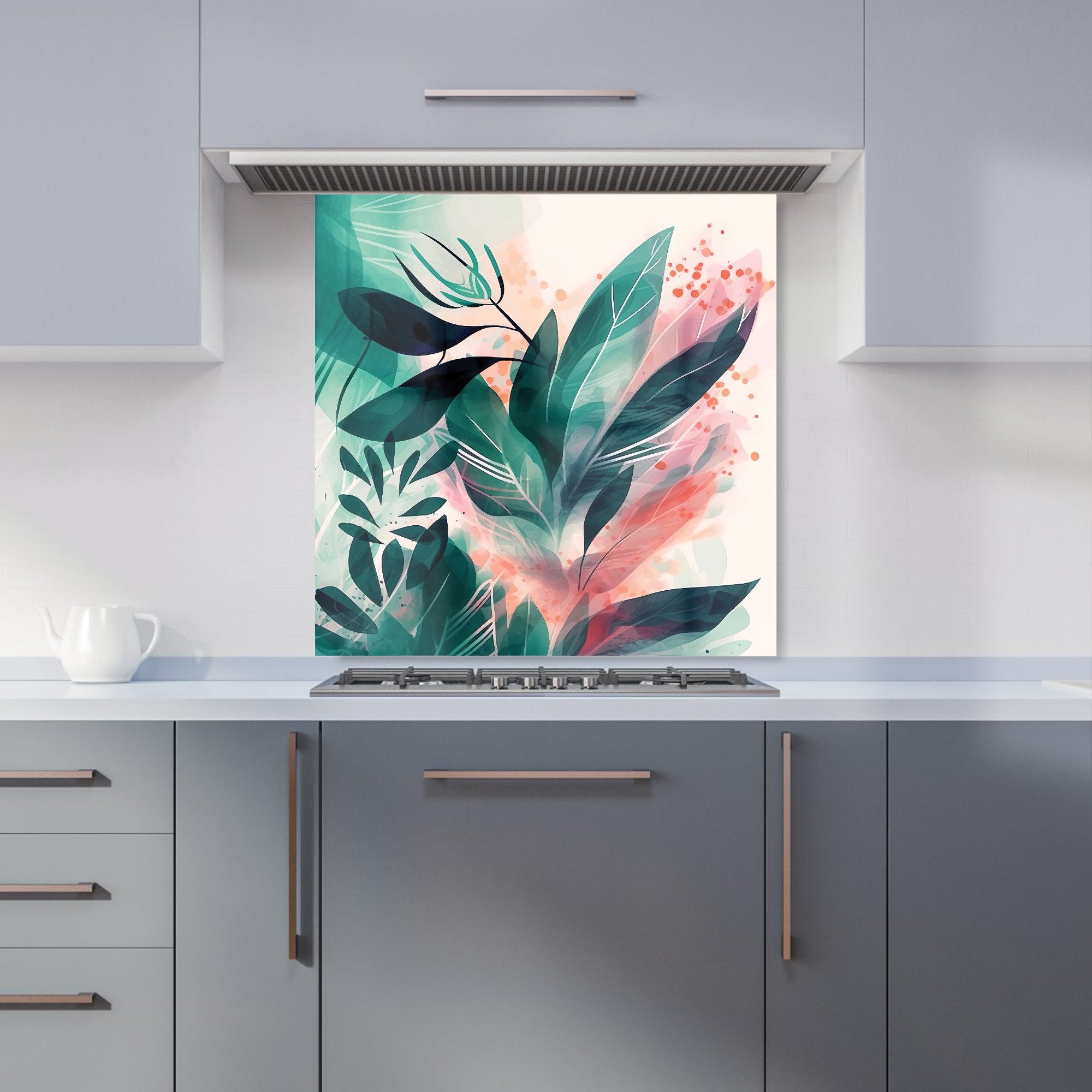 Green Feather leaves Tropical Kitchen Splashback