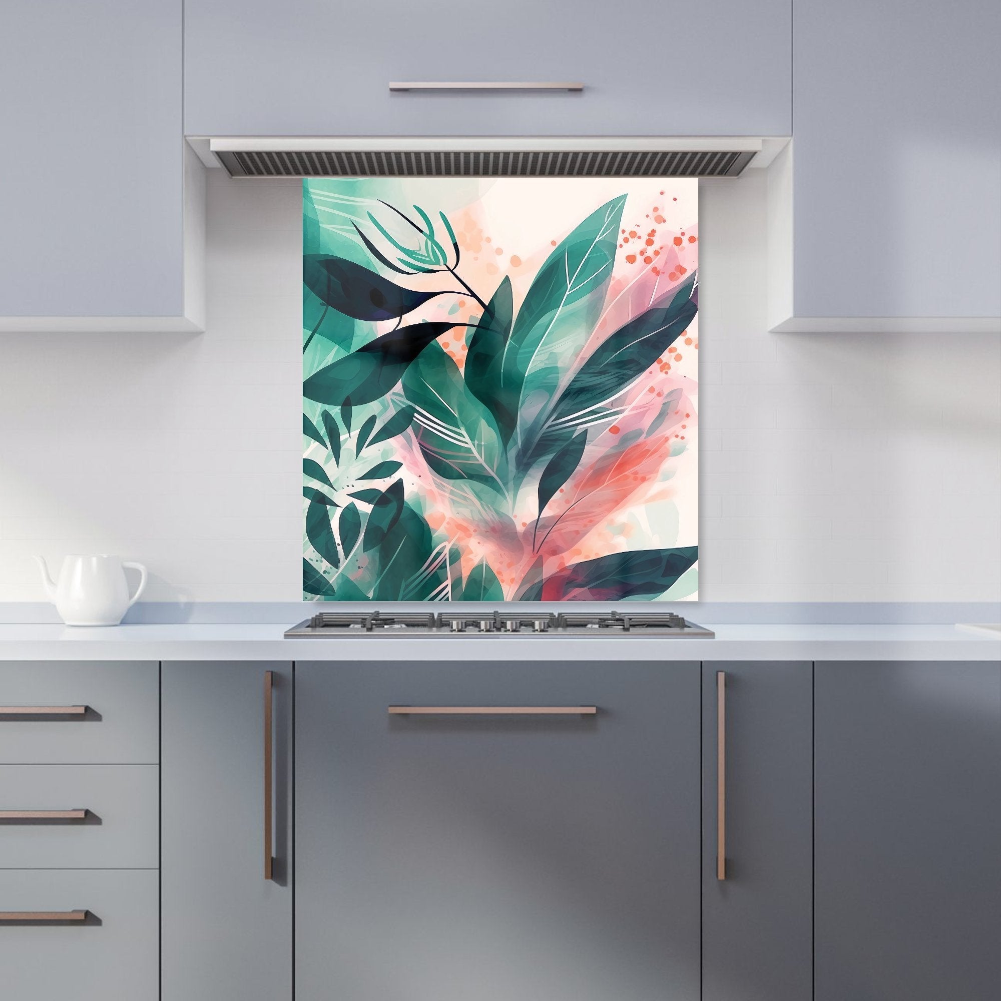 Green Feather leaves Tropical Kitchen Splashback
