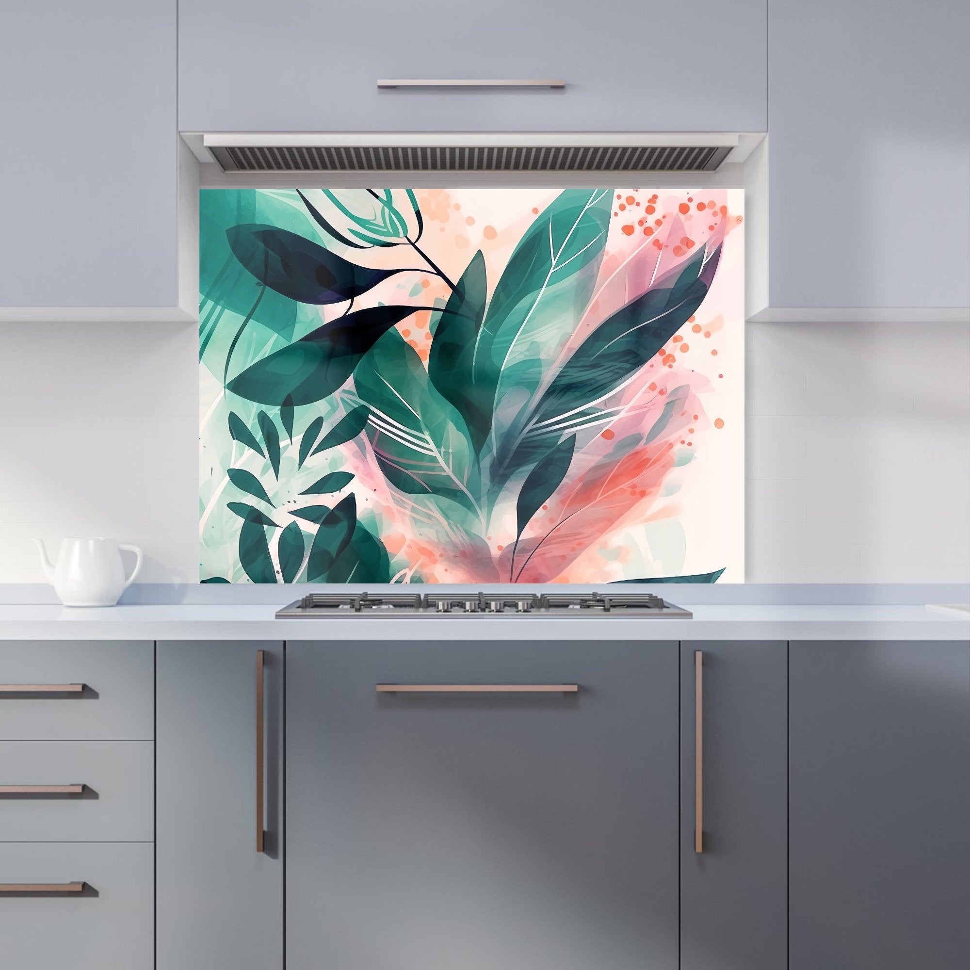 Green Feather leaves Tropical Kitchen Splashback