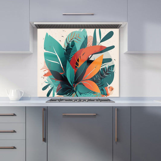 Green Orange Tropical Leaves Kitchen Splashback