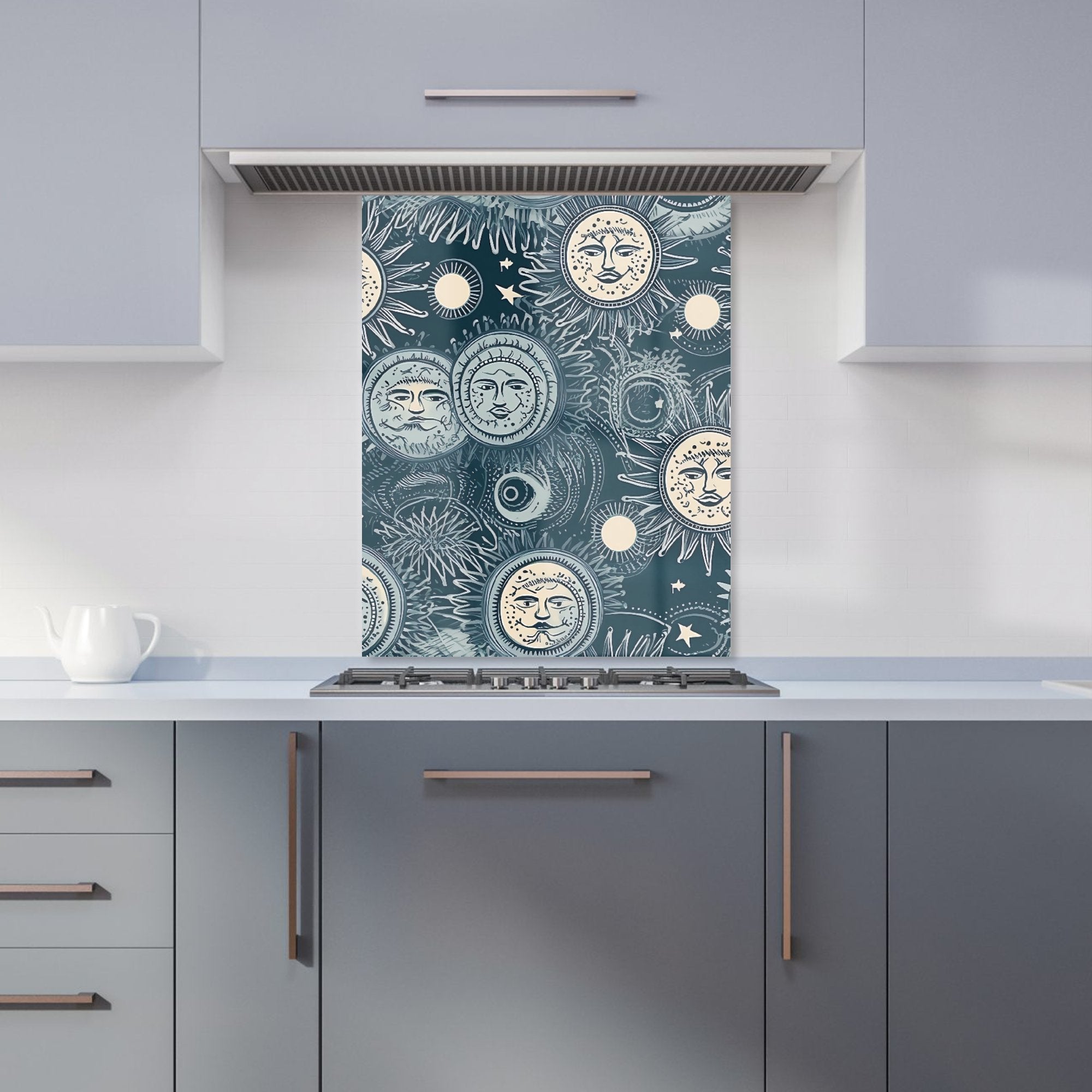 Silver Blue Moon and Stars Kitchen Splashback