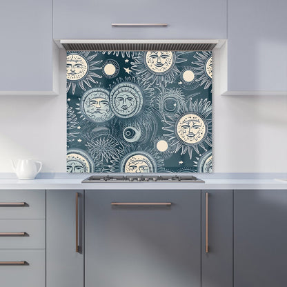 Silver Blue Moon and Stars Kitchen Splashback