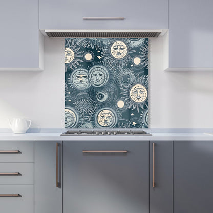 Silver Blue Moon and Stars Kitchen Splashback