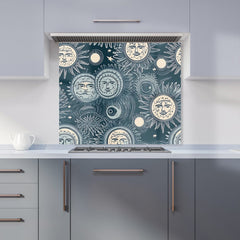 Silver Blue Moon and Stars Kitchen Splashback