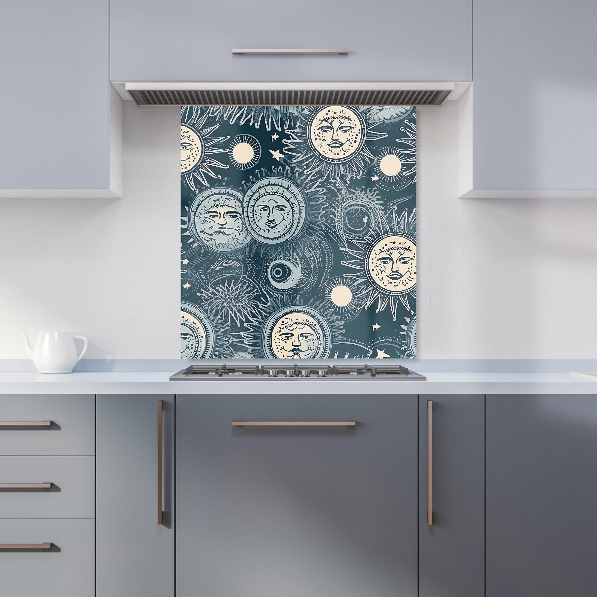 Silver Blue Moon and Stars Kitchen Splashback