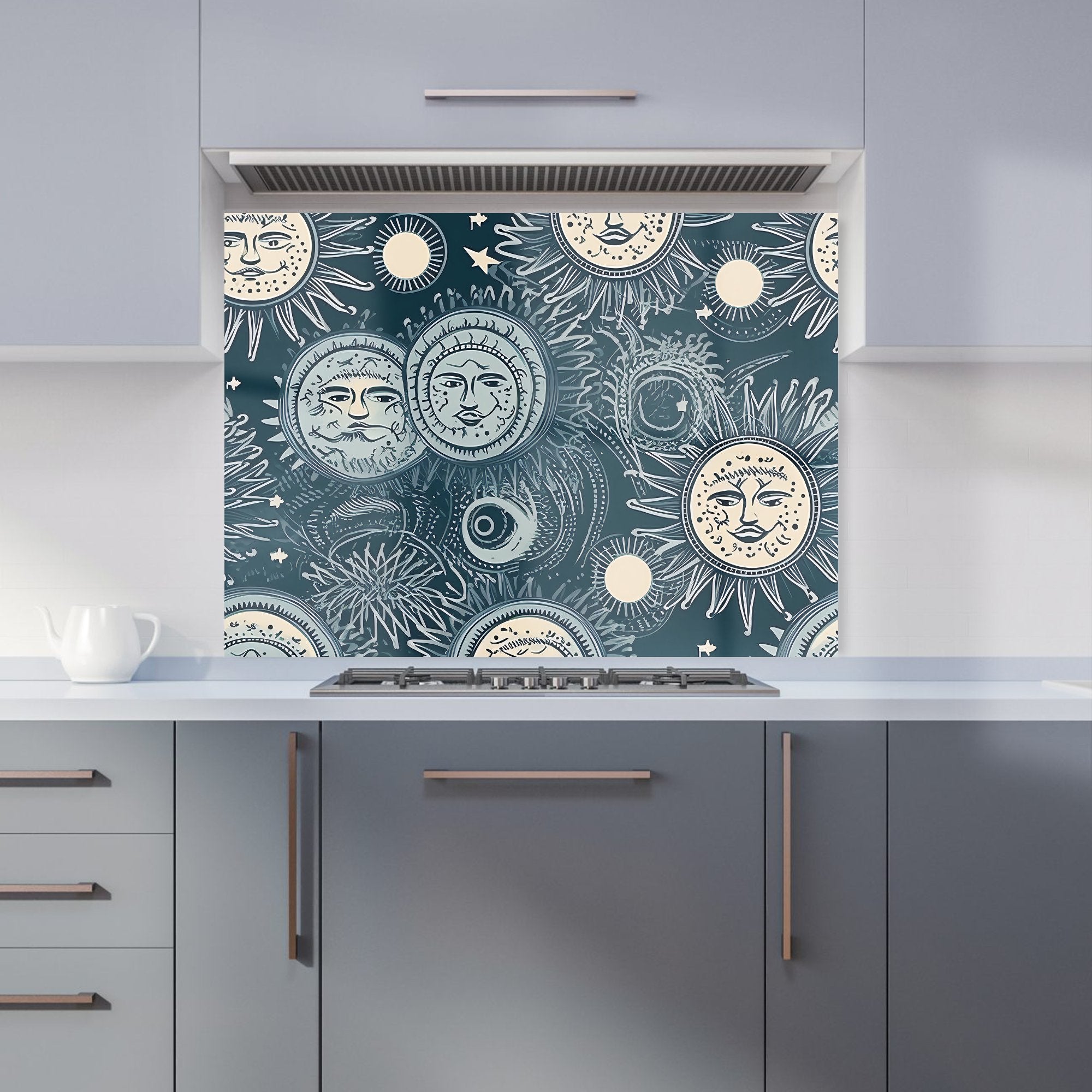 Silver Blue Moon and Stars Kitchen Splashback