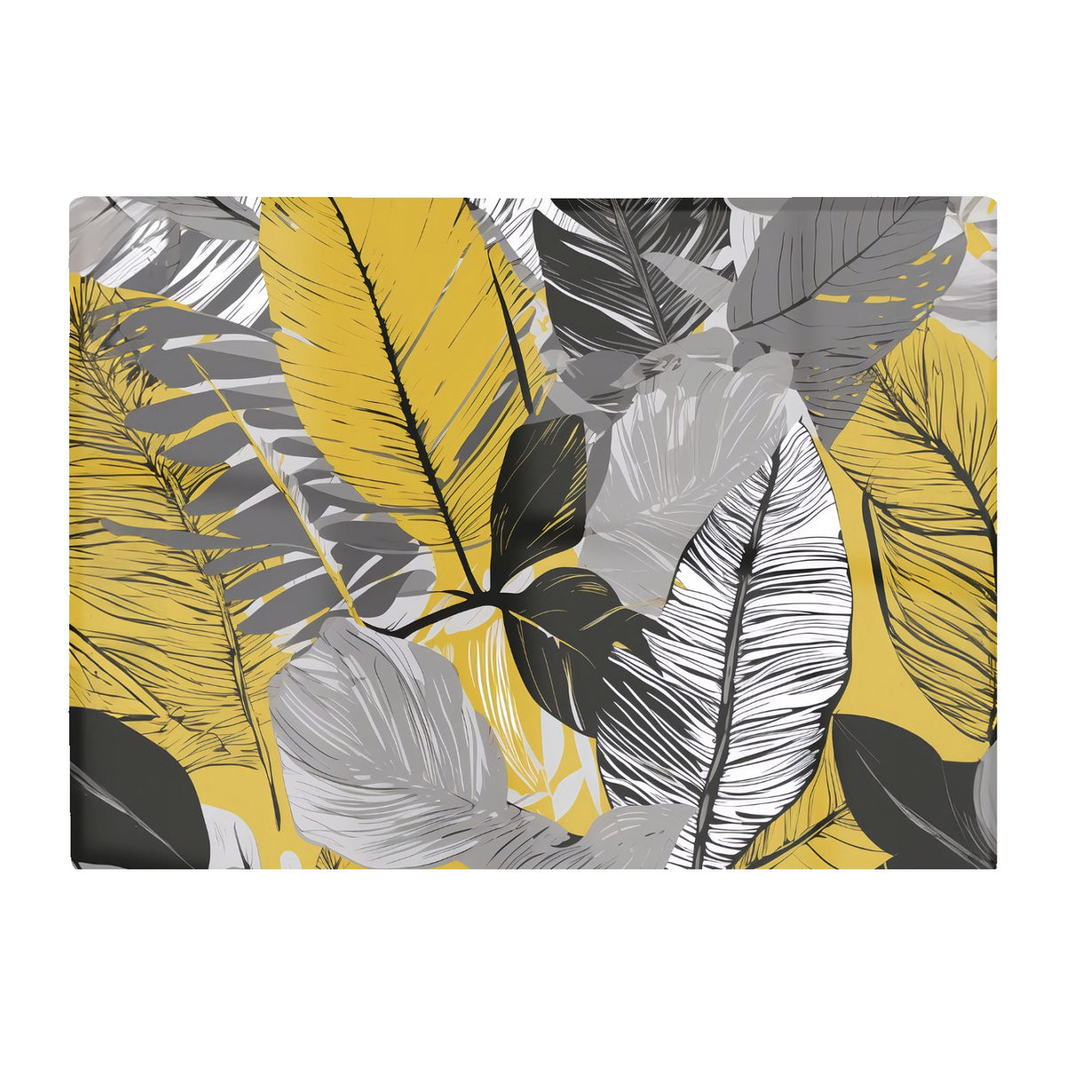 Grey Yellow Floral Leaves Glass Chopping Board