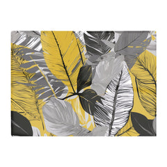 Grey Yellow Floral Leaves Glass Chopping Board