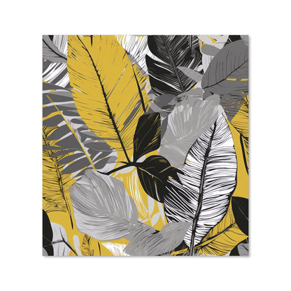 Grey Yellow Floral Leaves Kitchen Splashback