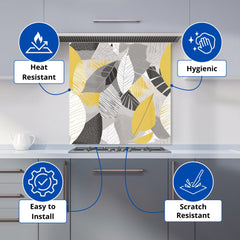 Grey Yellow Autumn Leaves Kitchen Splashback