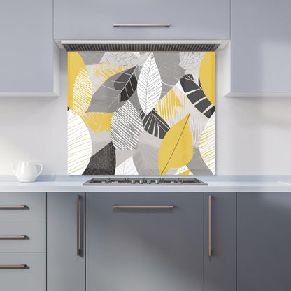 Grey Yellow Autumn Leaves Kitchen Splashback