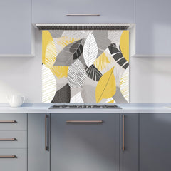 Grey Yellow Autumn Leaves Kitchen Splashback